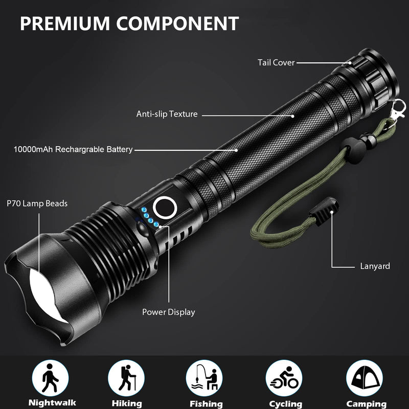 Rechargeable LED Flashlights High Lumens, 990000 Lumens Super Bright Flashlight with 5 Modes & Waterproof, Powerful Handheld Flashlight for Camping Emergencies Rust