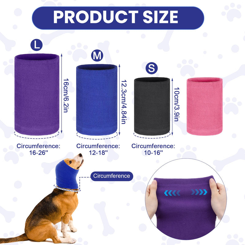 CIATBYYJ 4 Pcs 3 Size Dog Ear Muffs, Stretchy Hoodie for Dog, Non-Noise Dogs Ear Muffs, Cute Dogs Ears Covers for Neck Warmer Bath Grooming Drying Noise Protection(Small/Medium/Large) Pink+Gray+Blue+Purple 2 Small+Medium+Large