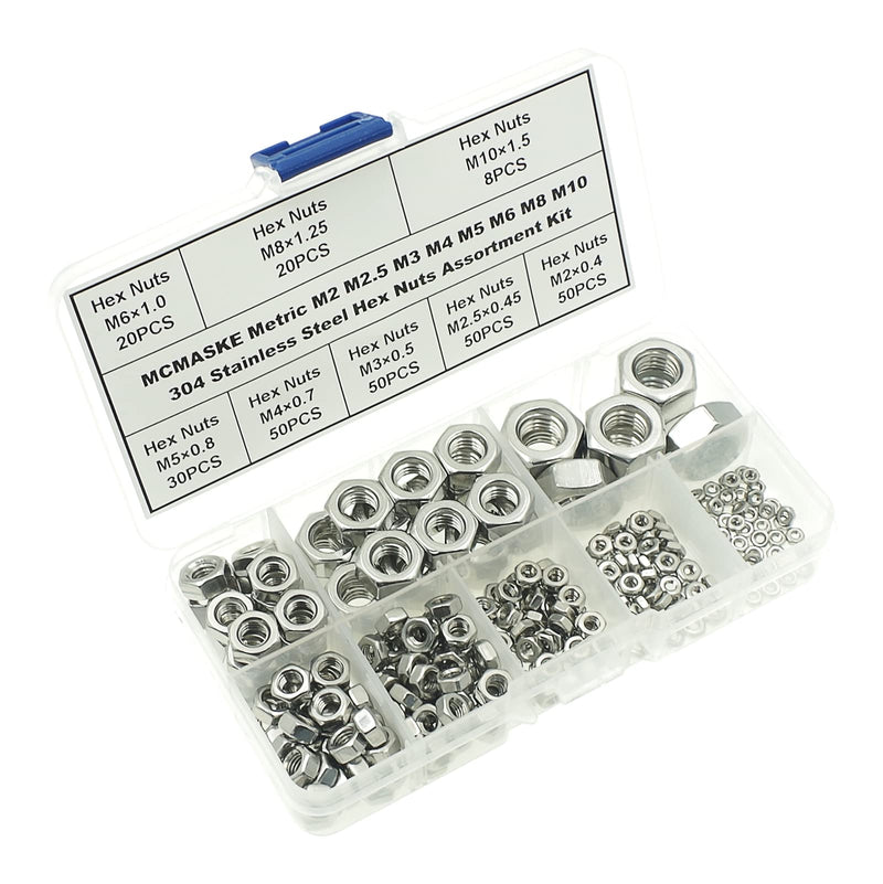 M2 M2.5 M3 M4 M5 M6 M8 M10 Stainless Steel Hex Nuts Assortment Kit for Screws and Bolts M2M2.5M3M4M5M6M8M10