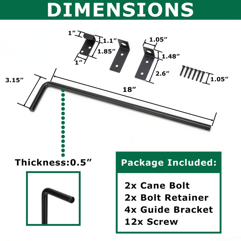 18" Heavy Duty Cane Bolt Gate Drop Rod with Upgraded Design, Square Drop Rod Kit for Double Gate Wood PVC Vinyl Metal Yard Gate Latch-2 Pack 18 Inch-2 Pack
