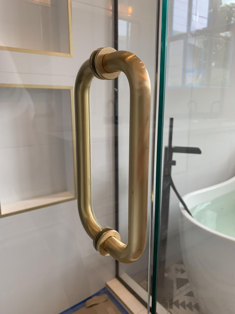 8 inch Glass Shower Door Handle Back to Back Frameless Shower Doors Pull Handle Stainless Steel for 1/4" to 1/2" Thickness Glass - Brushed Gold 8 inch Pull Handle