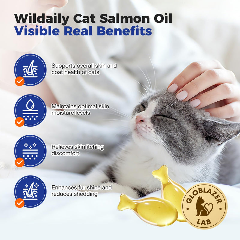 High DHA Omega 3 Fish Oil for Cats(60 Ct), Wild Salmon Oil, Brain, Vision & Immune Support, Easy-to-Twist-Off Softgel, Salmon Flavor for Healthy Skin & Coat