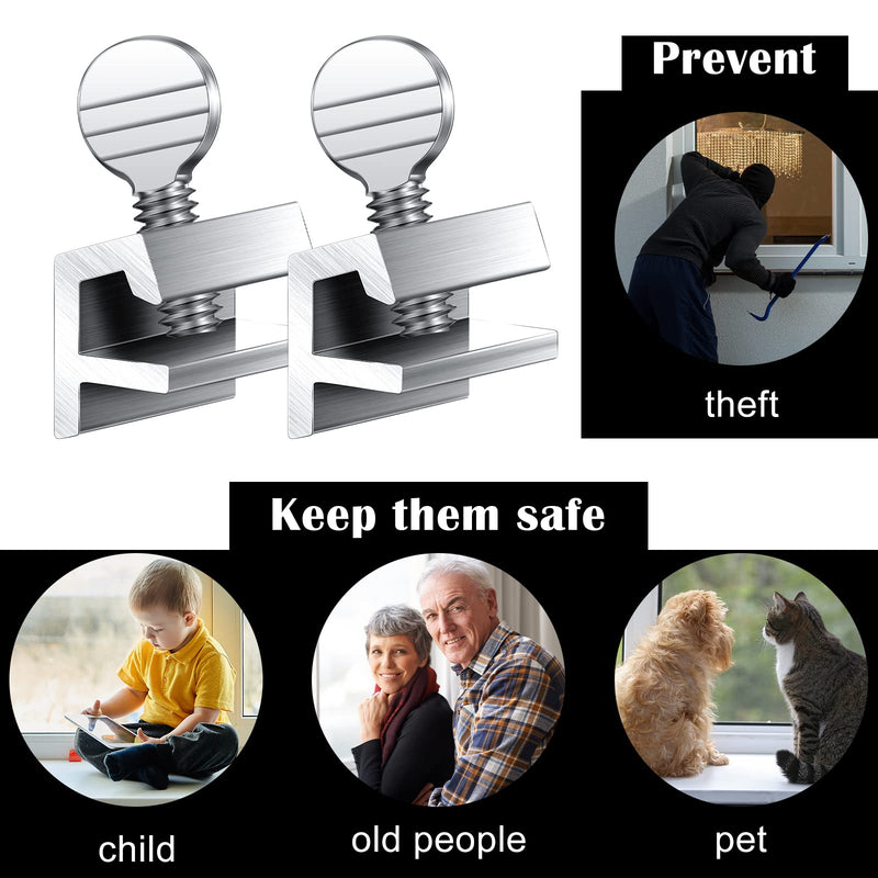 25 Pcs Sliding Window Locks up and Down Window Security Stopper Locks Vertical and Horizontal Adjustable Aluminum Metal Thumb Window Locks Silver Guard Child Kid Safety Proof for Home Door Patio