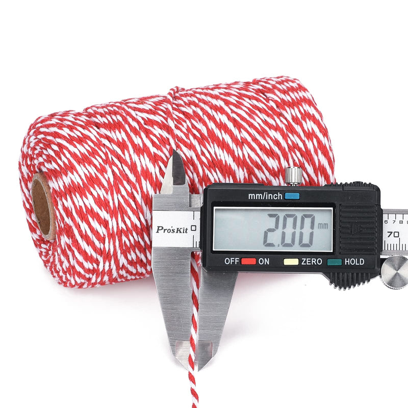 Red and White Twine, Christmas Twine String, 656 Feet Cotton Baker's Twine Cotton Cord Crafts Gift Twine String for Crafts, Gift Wrapping, Party, Baking and Holiday Red and White