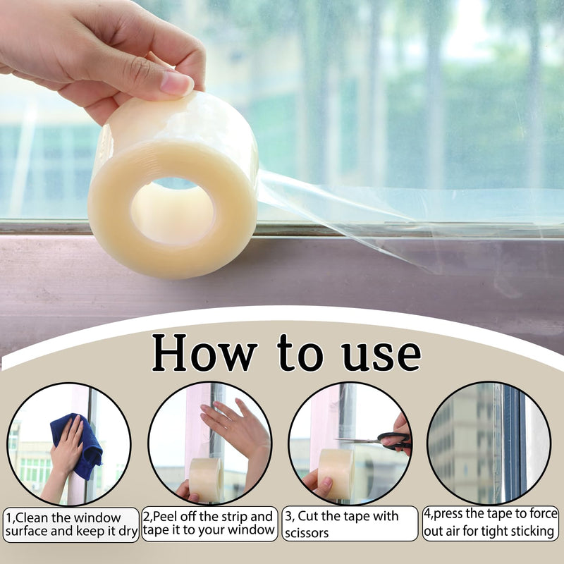 Transparent Window Seal Weather Sealing Tape 2 Inch x 35 Yards Weather Stripping Residue Free Clear Window Insulation Tape for Shower Glass Gaps and Doors Windproof Tape 2 IN - 35 Yards