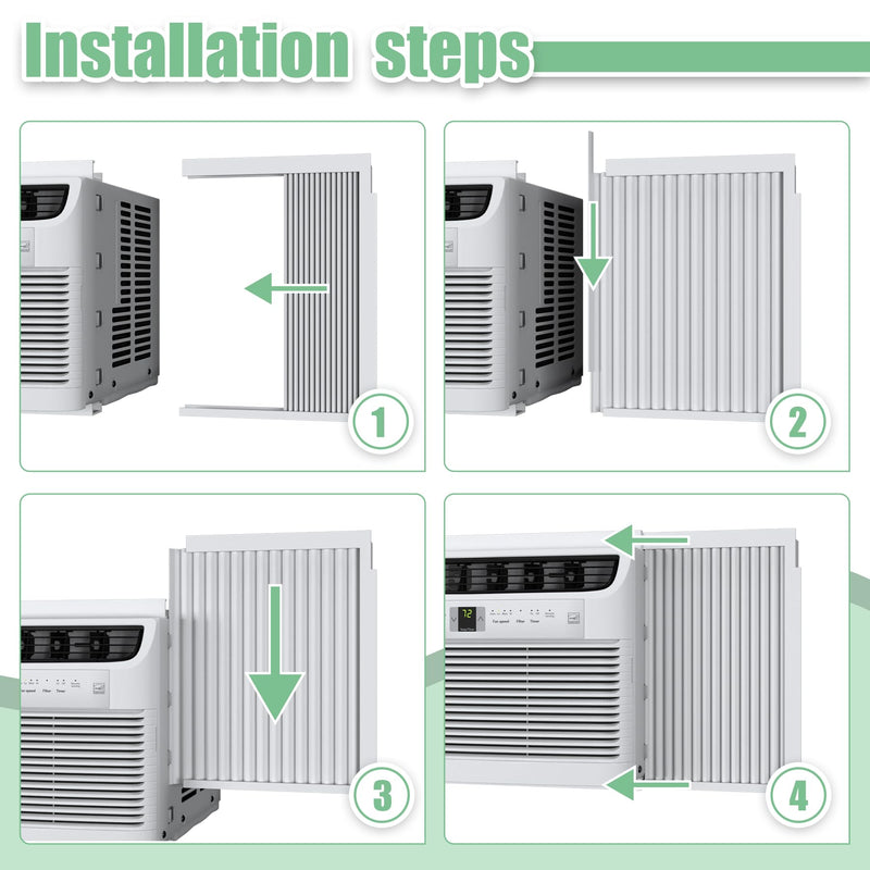 Window AC Side Panels with Frame Set,Air Conditioner Accordion Filler Curtain Replacement for Window AC Units,Fits Most 8,000 BTU Units,White,2 Pack Fits Most 8,000 Btu Units,white