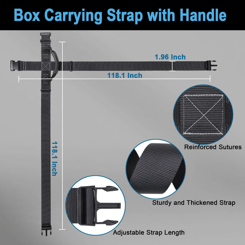 Box Carrying Strap with Handle 118.1 Inch Adjustable Straps for Battery Box Handheld Belt Carry Straps for Safely Moving and Lifting Heavy Boxes (Black, 118.1 Inch) Black