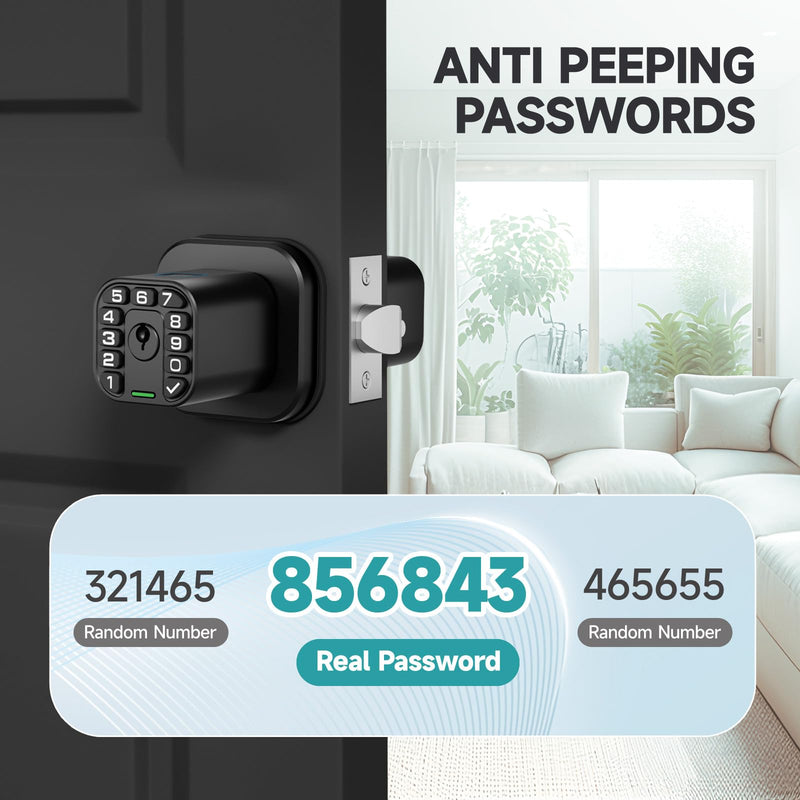 Fingerprint Door knob, Smart Biometric Door Lock with Keypad, Keyless Entry Code Door Knob, Waterproof & Weatherproof , Auto Lock ,Voice Navigation, For Bedroom, Gate,Office -Matte Black Matte Black