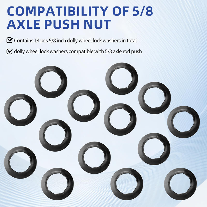 Dolly Wheel Lock Washer Replacement for Hard-to-Find Push-On Pushnuts, 5/8" Push Nut Locking Washer Fit for Hand Truck 5/8" Axle Rod Push, Phosphate + Oil, 14 Pcs.
