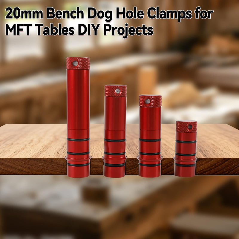 20mm Bench Dogs Set of 8, Non-Slip Aluminum Alloy Table Planing Stop Bench Dogs for T-Track Woodworking Table Workbench Peg Brake Stops Positioning Planing Plug for 20mm Dog Hole, Red