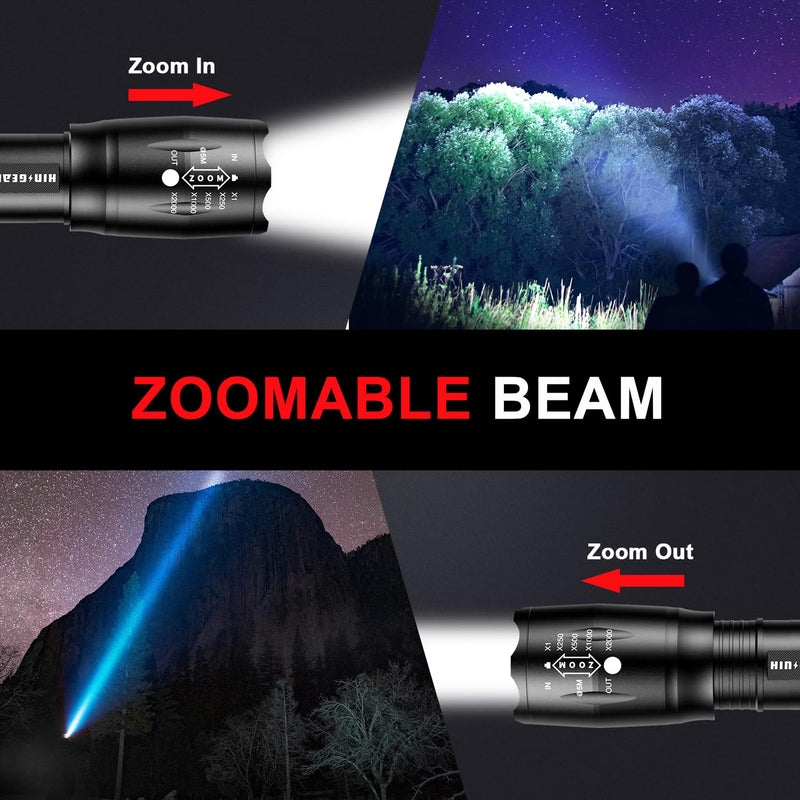 1 Mode Flashlights 4 Pack, Super Bright Zoomable LED Tactical Flashlight High Lumens, Water Resistant Portable Pocket Flash Light for Emergency, Camping, Home, and Gift - SL2000