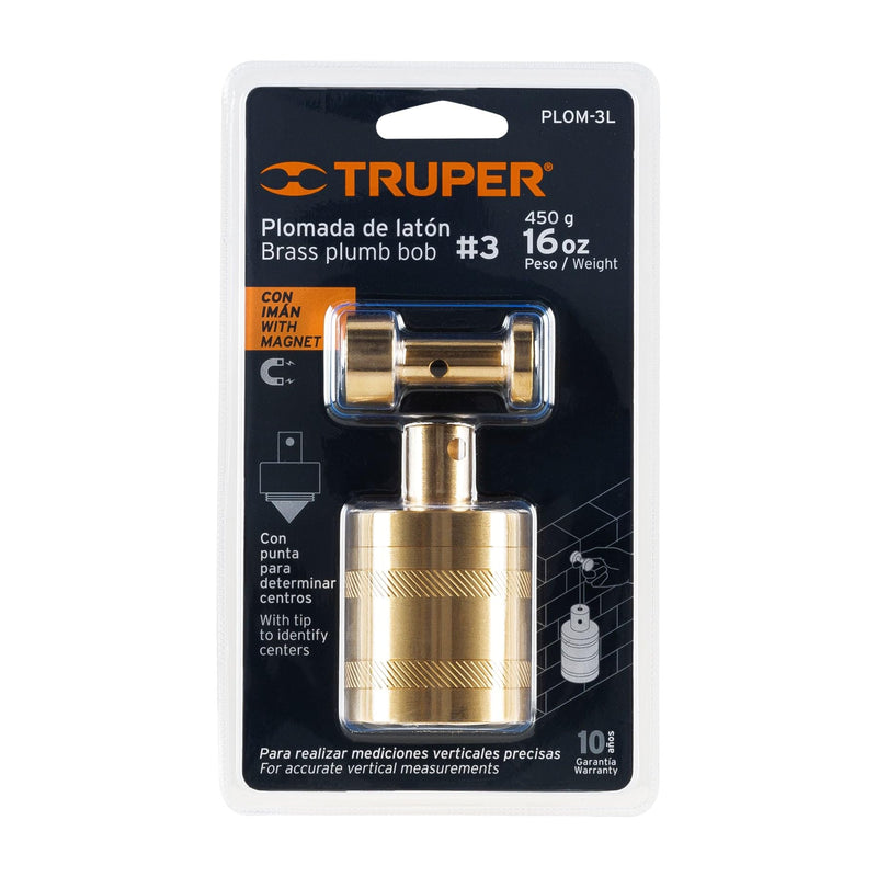 TRUPER PLOM-3L Brass Plumb Bobs w/ Center 12.4 Oz (352 g)