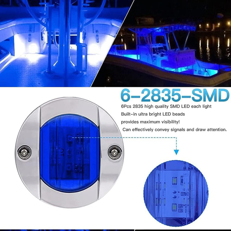 8Pack Blue DC12V 6 LED 3 Inch IP68 Waterproof Side Marker Light Navigation Lights Round Marine Boat Interior Lights Marine Boat Yacht Transom Anchor Stern Lights 8Blue