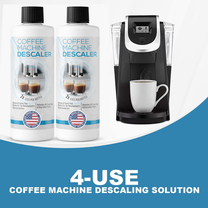 Descaling Solution for Coffee & Espresso Machines - 2 Bottle Pack (4 Uses) - Universally Compatible Descaler Cleaner for Keurig, Breville, Nespresso, Delonghi & All Single Use or Drip Machines 8 Fl Oz (Pack of 2)