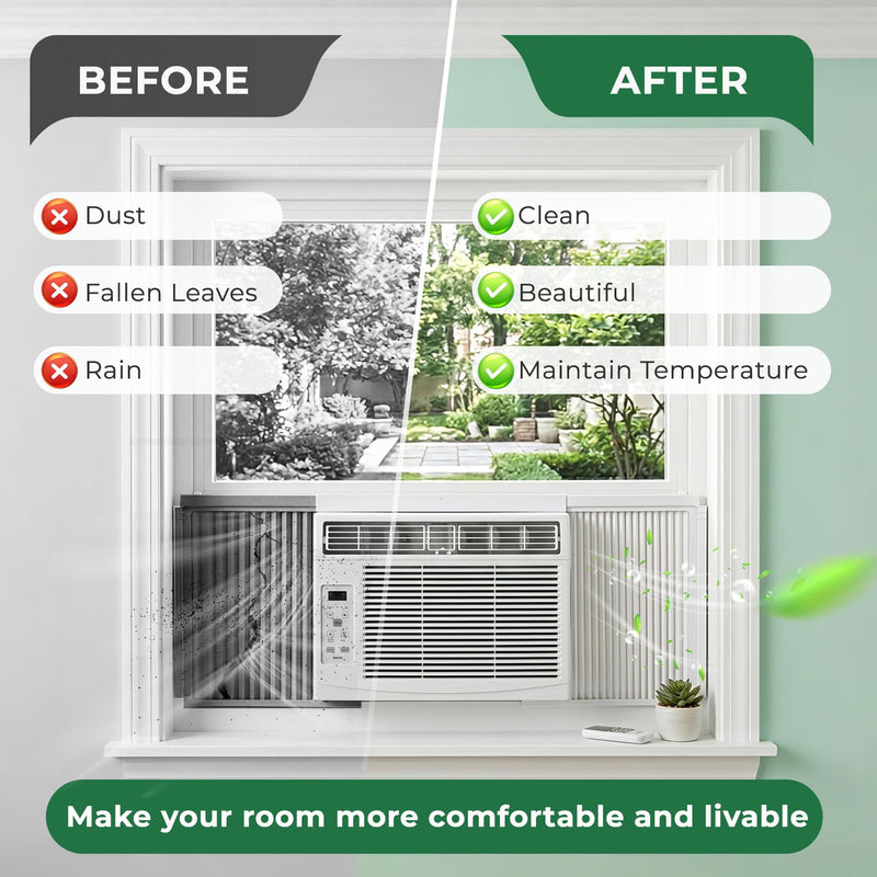 Window Air Conditioner Side Panels Fit for 8000BTU, AC Side Panels with Frame for Window Units, AC Window Unit Side Panels, Universal AC Accordion Filler, Window AC Curtain Replacement 2 Pack