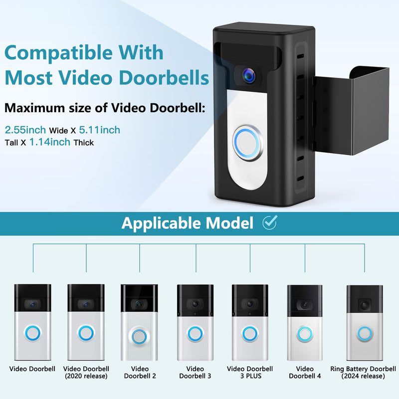 KIMILAR 2024 Upgrade Anti-Theft Video Doorbell Mount, Not Block Doorbell Motion Sensor, Adjustable No-Drill Mounting Bracket Wedge Holder Accessories for Home Rentals Office Room Carbon Black