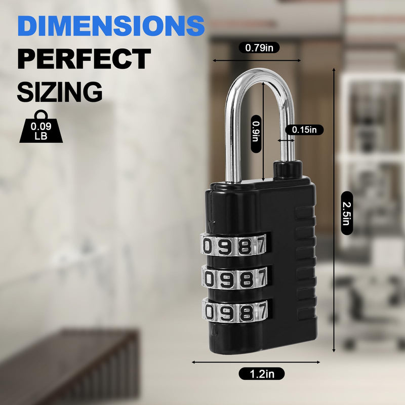DELSWIN Combination Lock 3-Digit Small Padlock - 4Pcs Resettable Combo Lock for School Gym Locker, Outdoor, Fence, Gate, Waterproof Luggage Locks for Travel Backpack Charcoal Black 4 Pieces