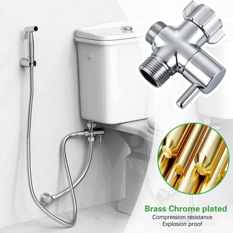 Bidet T Adapter with Shut off Valve, Metal T Valve for Bidet 7/8” X 7/8” X 1/2”or 3/8”, Tee Connector Bidet Attachment for Handheld Toilet Spray metal cap