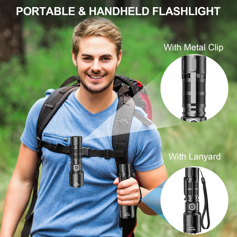Rechargeable Flashlights 20,000 High Lumens, 1500M Long Throw Super Bright LED Small Powerful Tactical Flashlight with Memory Function, 6Modes Pocket Waterproof Flash Light for Camping,Emergency Black 2