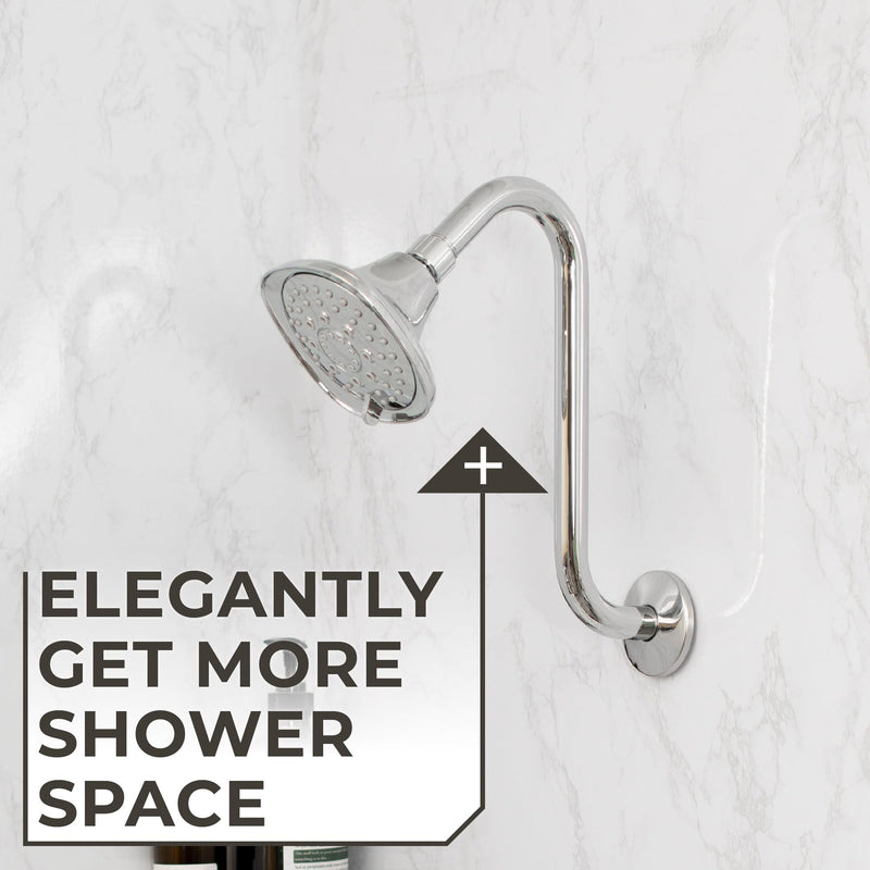 Shower Head Extension Arm with Flange,10.5 Inch High-Rise Curved S Shaped Design, Stainless Steel, Standard 1/2" Connection, Chrome Finish