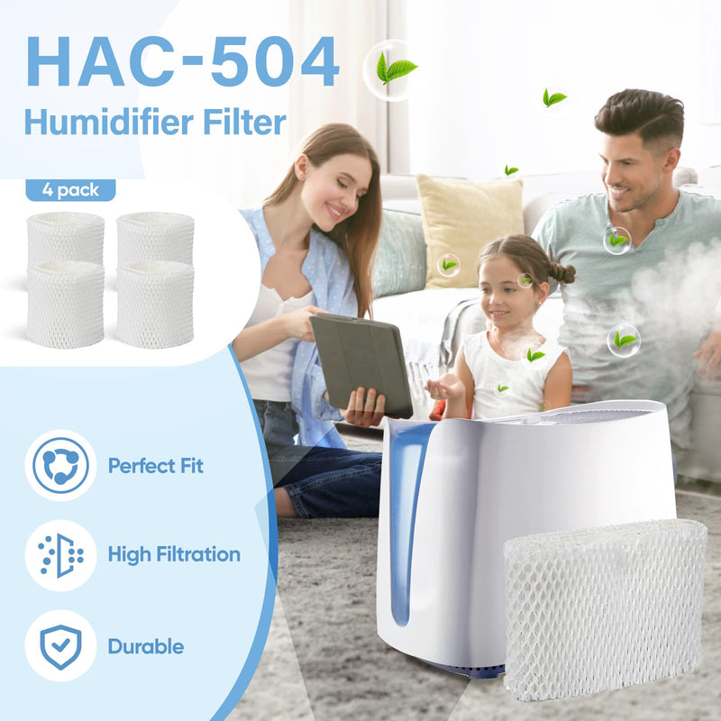 4 Pack HAC-504 Humidifier Wicking Filter Compatible with Honeywell HCM-350,HCM-300T, HCM-600, HCM-710, HCM-315T,HAC-504 and HAC-504AW Cool Mist Humidifiers, Replacement Filter A 4 Pack-White
