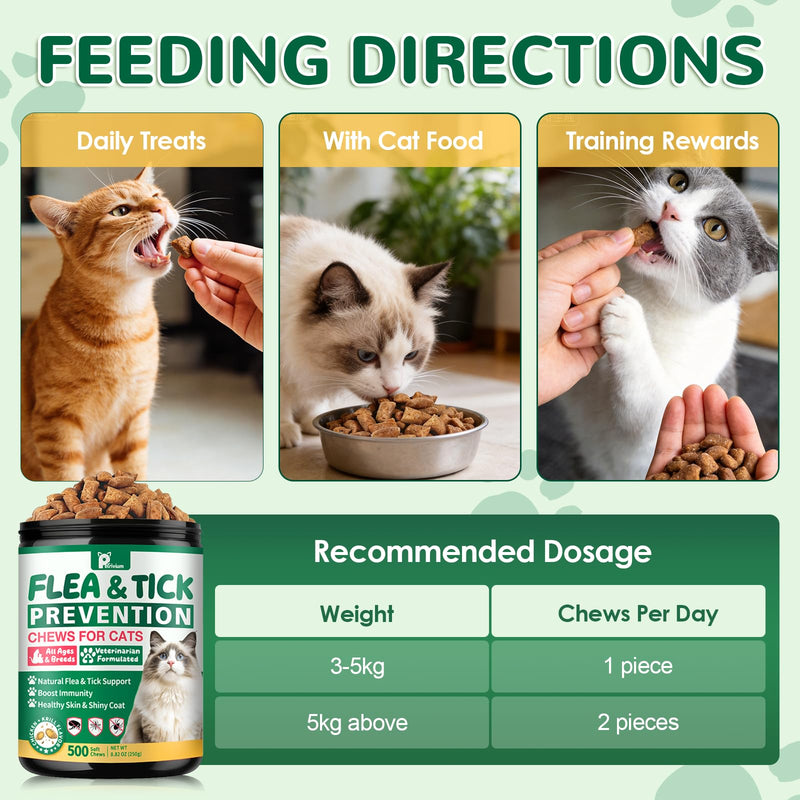 Flea and Tick Prevention for Cats, 500 Cat Flea Treatment, Natural Oral Flea Treatment for Cаts with Vitamins - Supports Skin & Coat, Digestive Health for All Breeds & Ages, Chicken Flavor