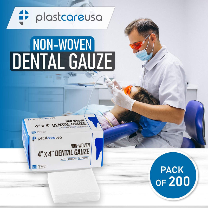 200 Count 4x4 Gauze Pads - Soft 4-Ply Non Woven Gauze Sponges - Non Sterile Dental Gauze & 4x4 Esthetic Wipes - All Purpose Medical Gauze Squares for First Aid, Surgical, Wound Dressing 4x4 Inch (Pack of 200)
