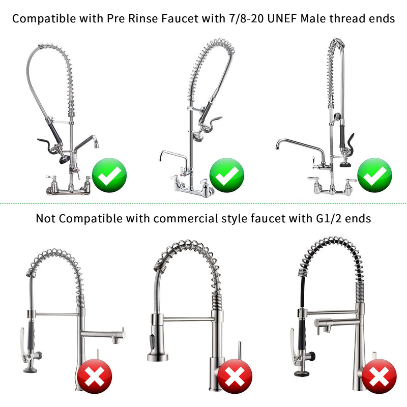 KWODE Pre-rinse Hose 44" Flexible Stainless Hose Replacement Kit For Commercial Kitchen Sink Faucet On Compartment Sinks with Spray Valve