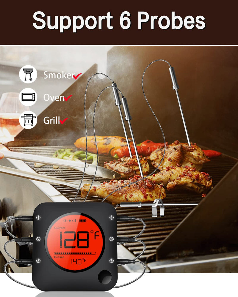 BFOUR Meat Thermometer Wireless Bluetooth, LCD Digital Meat Thermometer with Dual Probe, Wireless Remote BBQ Thermometer for Smoker Kitchen Cooking Grill Thermometer for Grilling BBQ Oven 2 x Probes