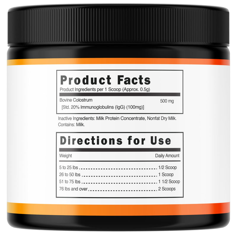 Bovine Colostrum for Dogs (90g) Raw Colostrum Powder for All Ages, Breeds & Sizes - Immune, Allergy, Skin & Itch Support - 20% Immunoglobulins - Non GMO, Third Party Tested, USA Made - 3.17oz