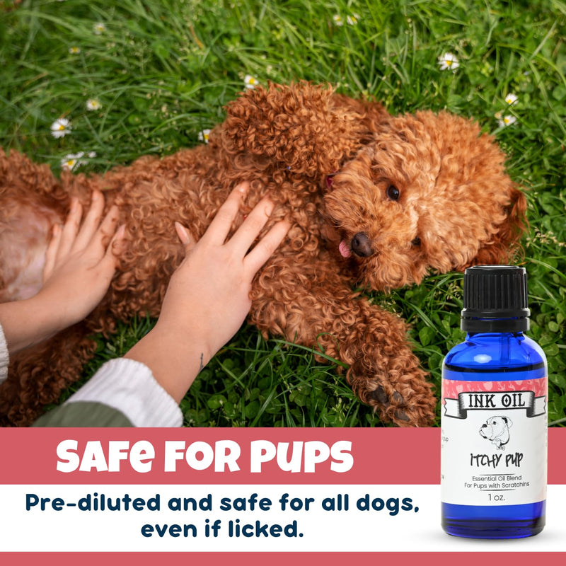 Ink Oil Itchy Pup | Itch Relief Supplement for Dogs | Calms & Soothes Rashes, Dry Skin & Insect Bite | 100% Natural Liquid Drop Pet Health Skin Care | Fast Skin Relief Therapeutic Essential Oil - 1 oz - PawsPlanet Australia