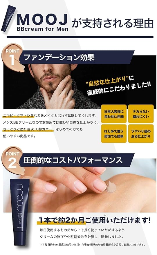 MOOJ Men's BB Cream Concealer Foundation Makeup Effects Blue Beard, Bear, Acne Marks, Pores Hide Sunscreen SPF37 PA+++ (Set of 1) - NewNest Australia