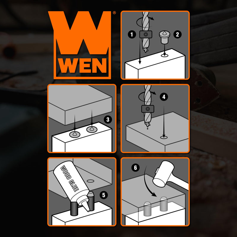 WEN JN014D 1/4-Inch Wooden Doweling Kit with Drill Bit, Stop Collar, and Fluted Birch Wood Dowels