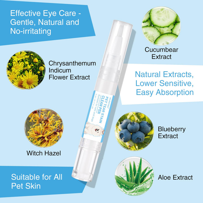 Tear Stain Remover for Dogs & Cats - Aloe Vera & Blueberry Extracts, Dog Eye Cleaner Pen for Discharge & Crust, Natural Plant-Based Pet Tear Stain Remover, Dog Grooming Supplies for Puppy & White Dogs Unscented