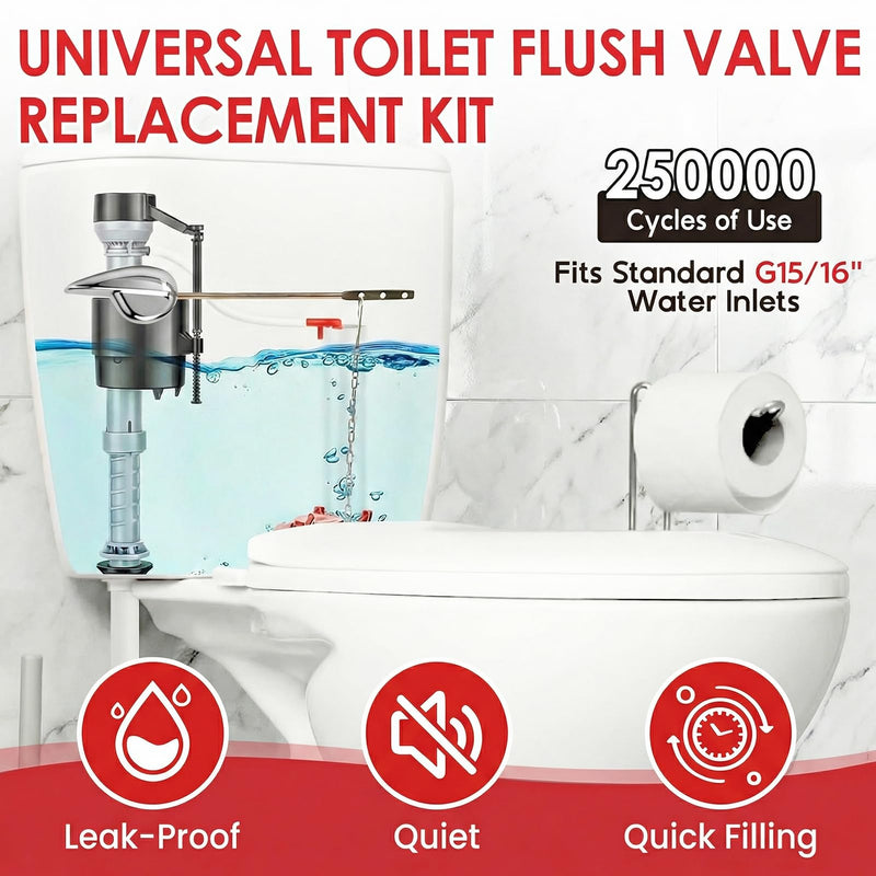 Universal Toilet Flush Valve Replacement Kit, Height Adjustable Fill Valve with Threaded Flow Control Knob, 2-Inch Black Flapper, Quiet Water-Saving Toilet Repair Kit Inside Tank BLACK 1