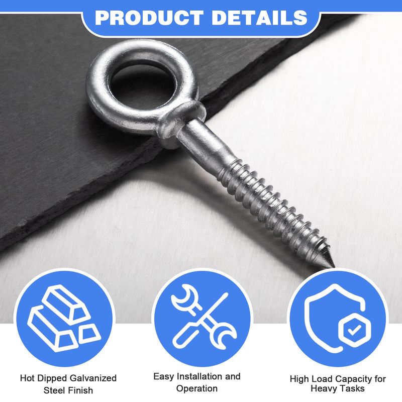 LEIFIDE 4 Pcs Forged Steel Shoulder Eye Bolt Screw, Hot-Dipped Galvanized Forged Hook Screw Eye Bolt for Anchoring Chain and Wire Rope, 2, 200 Lbs Working Load Limit (1/2" X 3-1/4") 1/2" X 3-1/4"