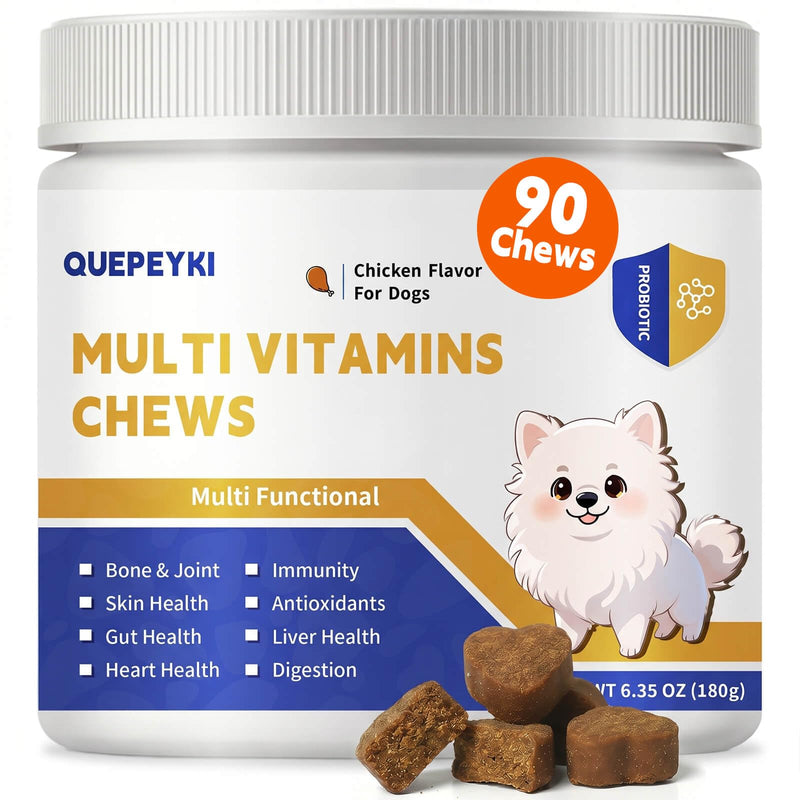 8 in 1 Dog Multivitamins Chewable - Glucosamine for Hip & Joint, Probiotics, Omega 3 for Skin & Coat - Soft Chews Supplement for Puppy & Senior Dogs All Breeds, Chicken Flavor 90 Count