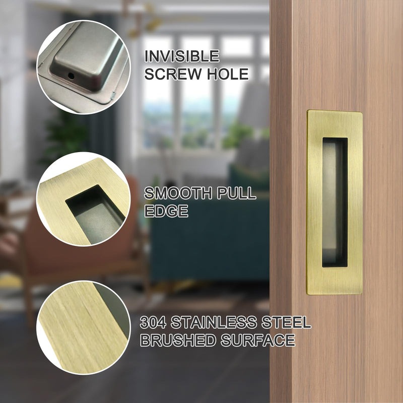 6Inch Recessed Finger Flush Pulls Handles for Pocket and Sliding Doors,Closet and Barn Doors Hardware Antique Brass 2Pack 6Inch Antique Brass-2Pack