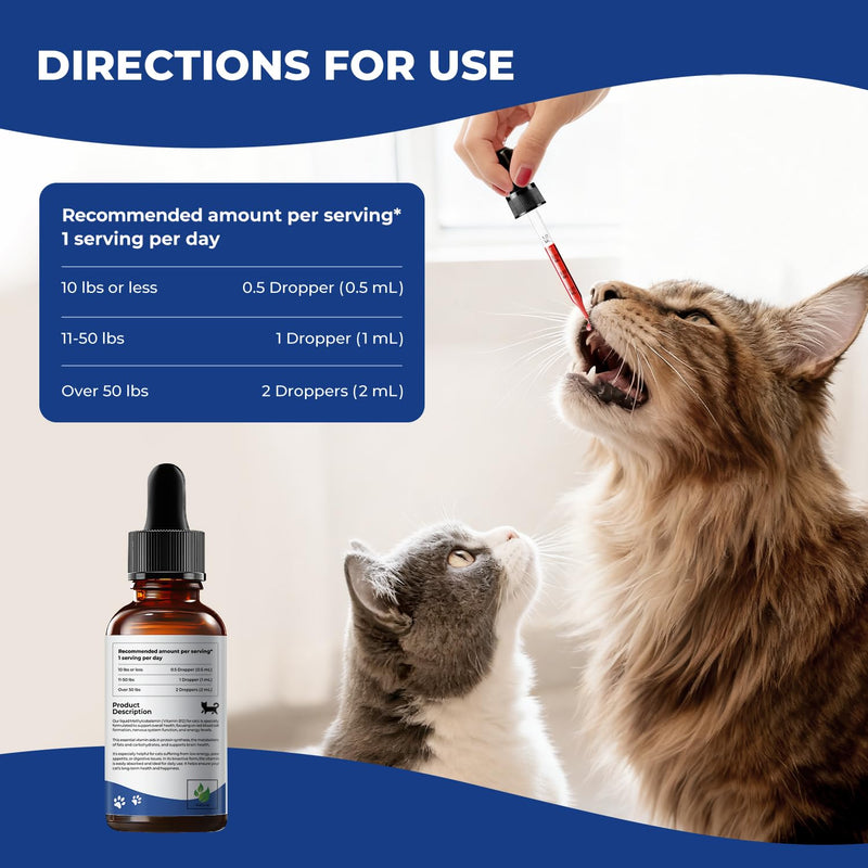 Appetite Stimulant for Cats – Liquid Vitamin B12 Drops, Methylcobalamin(Methyl B12) Cat Supplement, Boosts Appetite, Energy, Mood, Recovery - 2 fl oz (60ml)