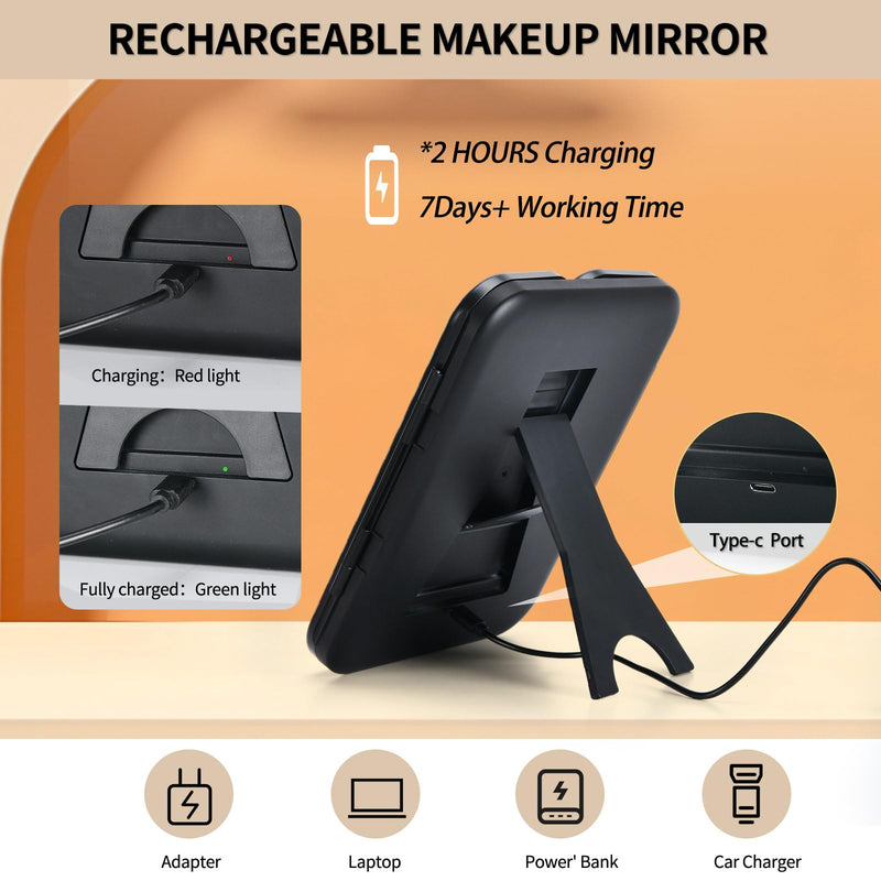 5-in-1 Led Vanity Makeup Mirror,1X Full Face & 5x/10x/20x/30x Times Magnification for Close-up Makeup, Compact Travel Magnifying Mirror with Light, Trifold Mirrors with Stand (Cool Black) Cool Black