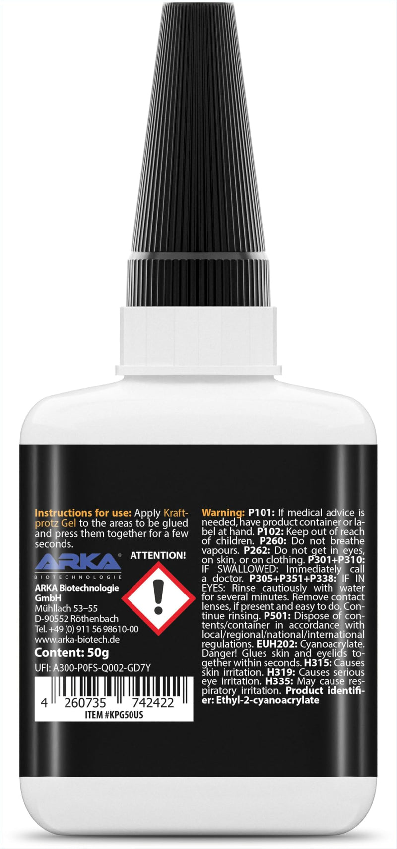 Superglue Extra Strong (1.76 fl.oz / 50 Grams) - Gel Super Glue with Anti-Drying tip - KRAFTPROTZ - Universally Applicable for bonding Plastic, Synthetic Materials, Glass, Wood, Stone GEL 1.76 Fl.Oz.