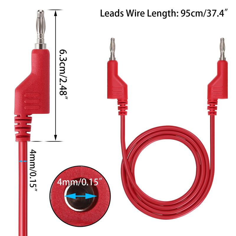 Sumnacon 2Pcs Banana to Banana Plug Test Leads - Stackable 4MM Banana Plug Test Cables, Multimeter Clip Wires for Electrical Testing 1000V/15A 3.3Ft/1M