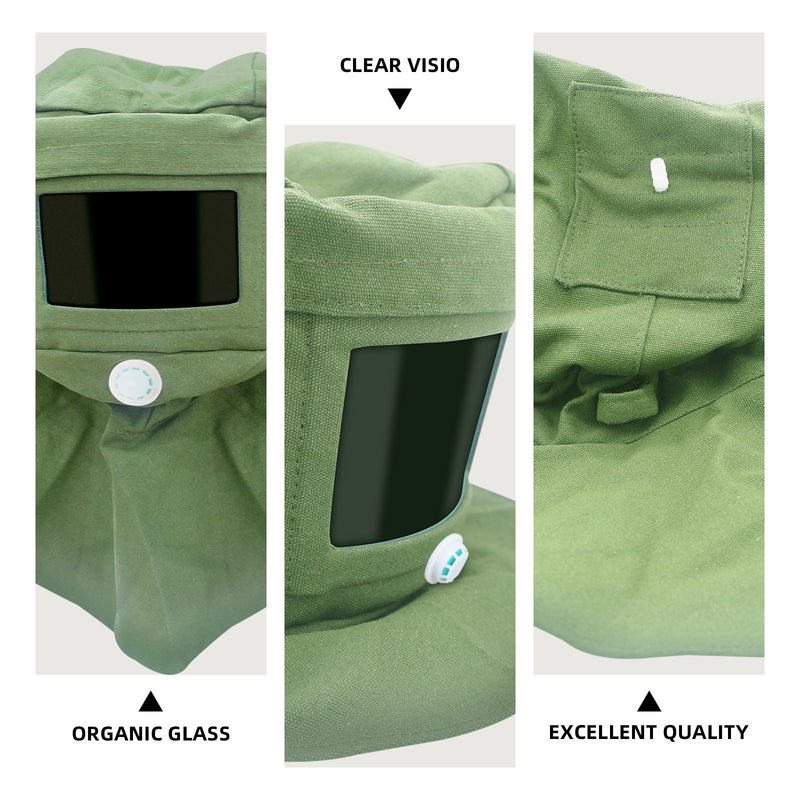 Sand Blasting Hood Cap, Shawl Cap Sandblaster Mask Anti Wind/Sandblaster Tools with Mask Breathing Valve, Dust Protective Face Mask Neck Protector, Green