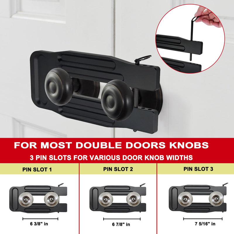 French Door Lock Childproof | Adjustable Double Door Reinforcement Lock for French Doors Home Security | Add High Security to Prevent Home Unauthorized Entry | Unibody Aluminum Construction, Black
