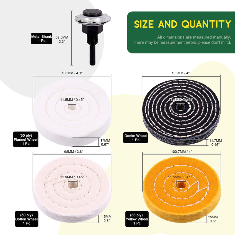 Keadic 8Pcs 4inch Buffing Polishing Wheel Kit Includes Polishing Compounds, Buffer Wheels for Polishing and 1/2" Arbor Hole, Polishing Pad Buffing Wheel Kit, Buffing Wheel for Bench Grinder 4'' Buffering wheel Kit