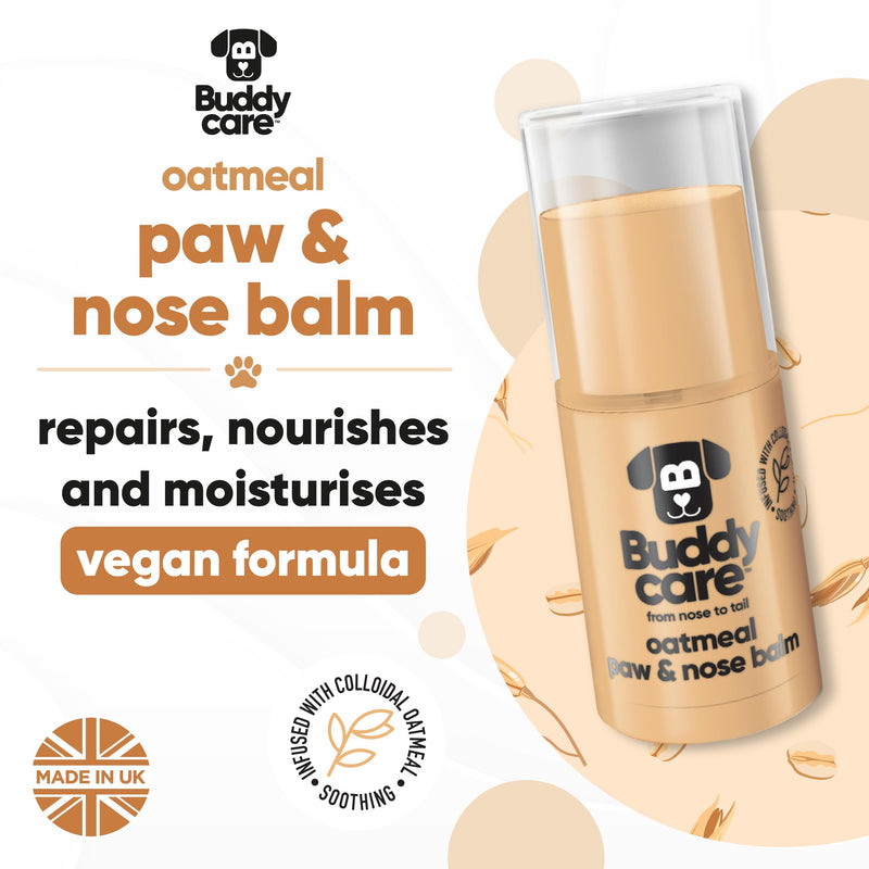 Buddycare Dog Paw & Nose Balm - Oatmeal | Protects & Repairs Dry, Cracked & Chapped Skin | Vegan & Cruelty-Free, Moisturises & Nourishes | Pocket Sized Grooming Accessory