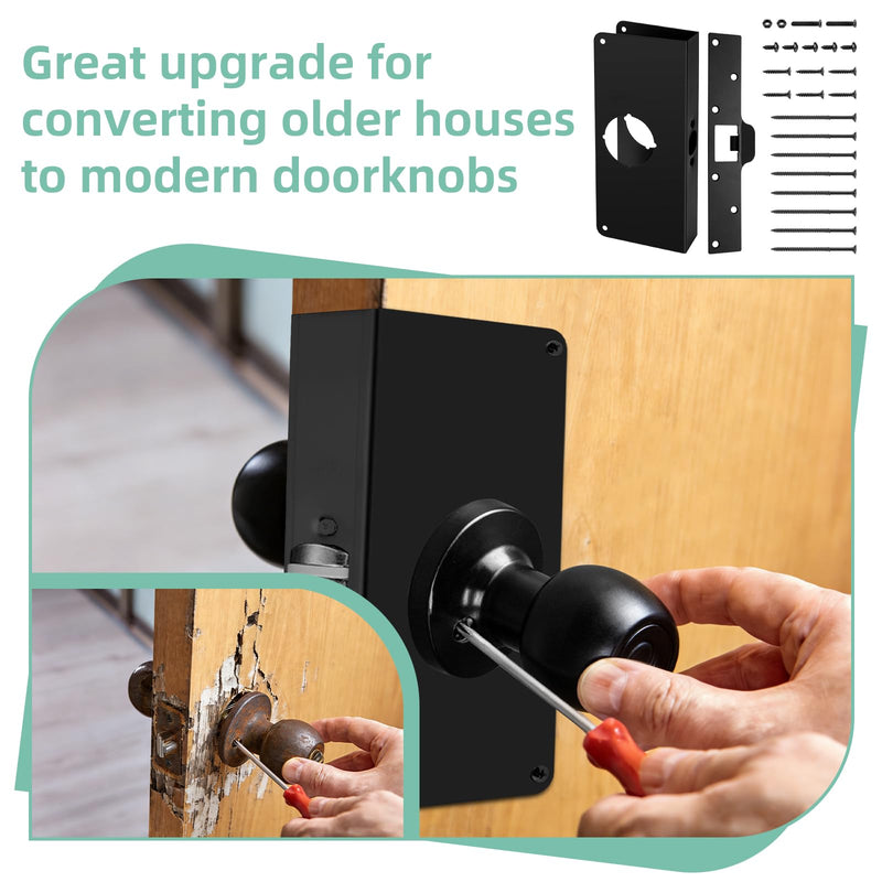 Door Lock Reinforcement Plate U 9585 1-3/8 inch x 9 inch Thick Stainless Steel and U 9476 Maximum Security Latch Strike (1-1/4 in. x 7-7/8 in.) Black