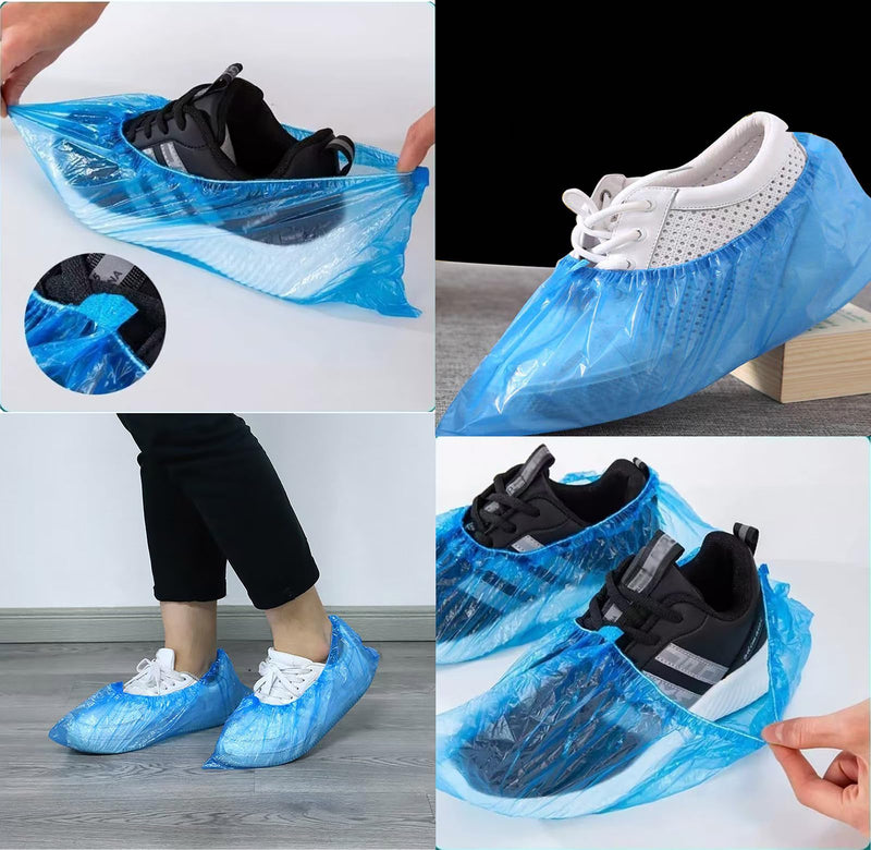 100 Pack Shoe Covers Disposable Non Slip, Premium Waterproof and Recyclable Shoe Booties Covers for Indoors, Fits Up To 11 US Men and 13 US Women Size(50 Pairs Blue) (Blue)