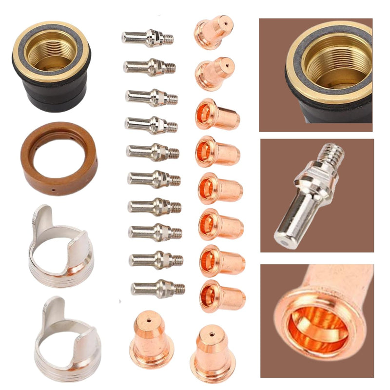 24Pcs IPT40 Plasma Cutter Consumables Set, Plasma Cutting Torch Accessories, Brass Electrode Kit Compatible with YESWELDER CUT 55DS Pro/CUT 65DS Plasma Cutter