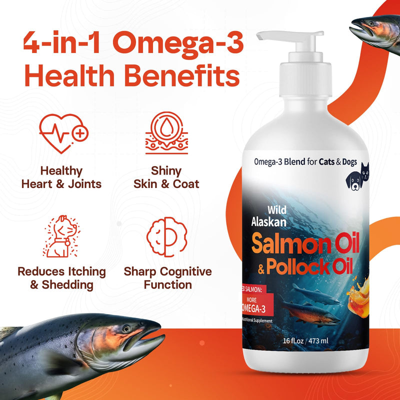 Wild Alaskan Omega 3 Salmon Oil for Dogs - Fish Oil for Dogs Natural Liquid - Must-Have Cat & Dog Essentials for Health - Cat and Dog Supplies Supports Skin & Coat - 16 Fl. Oz 16 fl oz